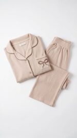 Pyjama Chemise Manches Longues Coton Maille Beige – Image 2