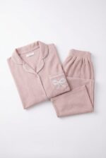 Pyjama Chemise Manches Longues Coton Maille Rose Poudré – Image 2