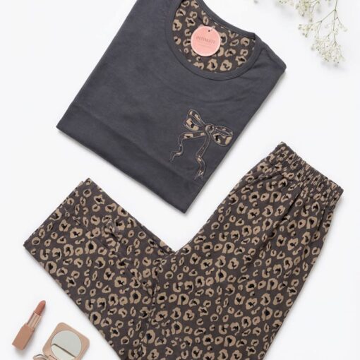 Pyjama Coton Gris & Beige Imprimé Papillon