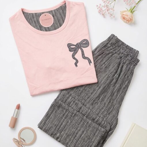 Pyjama Coton Rose & Gris Imprimé Papillon