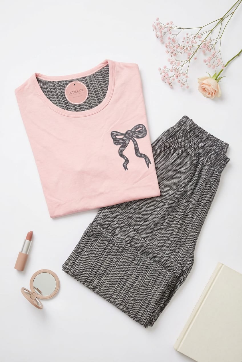 IMG-20260214-WA0045 Pyjama Coton Rose & Gris Imprimé Papillon – Image 1