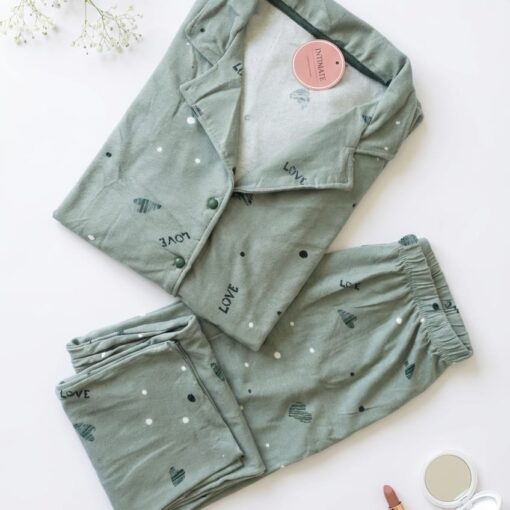 Pyjama Chemise Velours Vert Doux