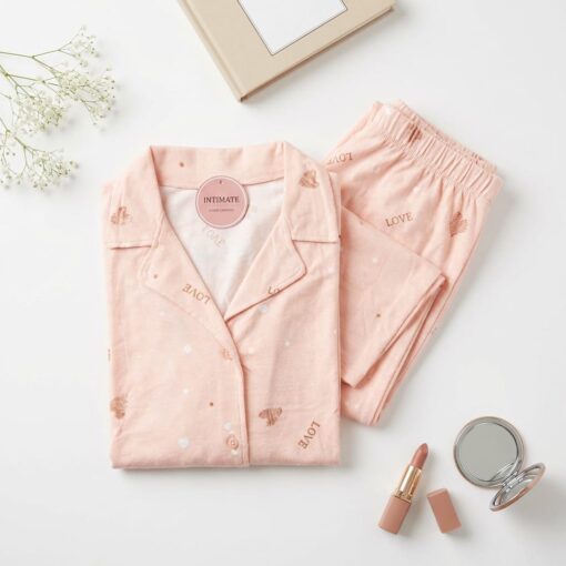 Pyjama Chemise Velours Rose Imprimé Cœurs