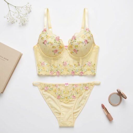 Soutien De Gorge et Culotte Jaune & Fleurie