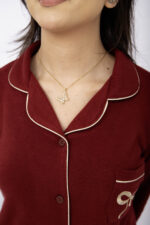 Pyjama Chemise Manches Longues Coton Maille Rouge Bordeaux – Image 3