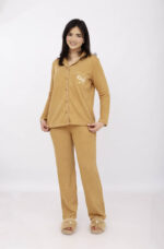 Pyjama Chemise Manches Longues Coton Maille Moutarde – Image 9