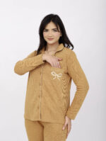 Pyjama Chemise Manches Longues Coton Maille Moutarde – Image 4