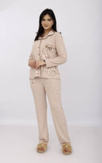 Pyjama Chemise Manches Longues Coton Maille Beige