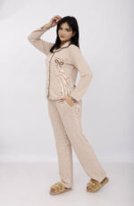 Pyjama Chemise Manches Longues Coton Maille Beige – Image 5