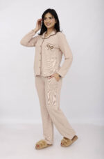 Pyjama Chemise Manches Longues Coton Maille Beige – Image 6