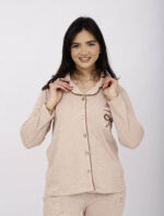 Pyjama Chemise Manches Longues Coton Maille Beige – Image 7