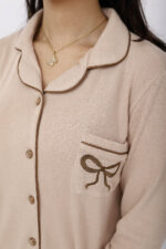 Pyjama Chemise Manches Longues Coton Maille Beige – Image 3