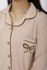 Pyjama Chemise Manches Longues Coton Maille Beige – Image 3