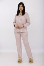 Pyjama Chemise Manches Longues Coton Maille Rose Poudré – Image 9