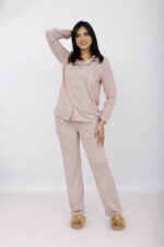 Pyjama Chemise Manches Longues Coton Maille Rose Poudré – Image 7