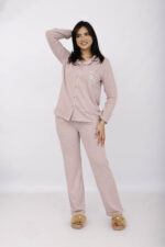 Pyjama Chemise Manches Longues Coton Maille Rose Poudré – Image 7