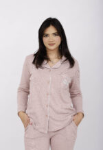 Pyjama Chemise Manches Longues Coton Maille Rose Poudré – Image 5