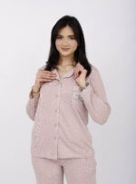 Pyjama Chemise Manches Longues Coton Maille Rose Poudré – Image 6