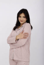 Pyjama Chemise Manches Longues Coton Maille Rose Poudré – Image 4