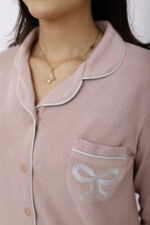 Pyjama Chemise Manches Longues Coton Maille Rose Poudré – Image 3