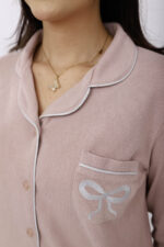Pyjama Chemise Manches Longues Coton Maille Rose Poudré – Image 3