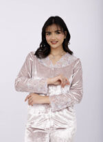 Pyjama Chemise Velours & Dentelle Rose Nude