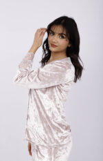 Pyjama Chemise Velours & Dentelle Rose Nude – Image 8