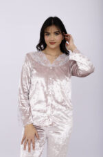 Pyjama Chemise Velours & Dentelle Rose Nude – Image 6
