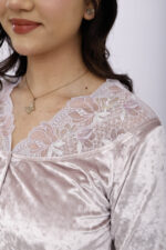 Pyjama Chemise Velours & Dentelle Rose Nude – Image 5