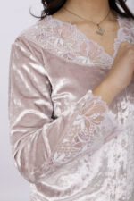 Pyjama Chemise Velours & Dentelle Rose Nude – Image 3