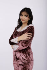 Pyjama Chemise Velours & Dentelle Vieux Rose – Image 2