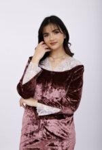 Pyjama Chemise Velours & Dentelle Vieux Rose