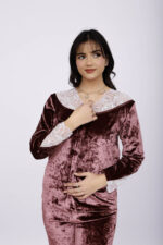 Pyjama Chemise Velours & Dentelle Vieux Rose – Image 6