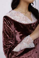 Pyjama Chemise Velours & Dentelle Vieux Rose – Image 3