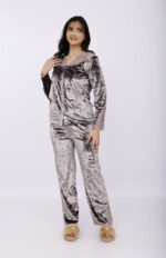 Pyjama Chemise Velours & Dentelle Gris – Image 2