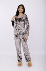 Pyjama Chemise Velours & Dentelle Gris – Image 2