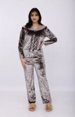 Pyjama Chemise Velours & Dentelle Gris – Image 3