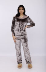 Pyjama Chemise Velours & Dentelle Gris – Image 3
