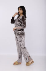 Pyjama Chemise Velours & Dentelle Gris – Image 5