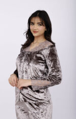 Pyjama Chemise Velours & Dentelle Gris – Image 6