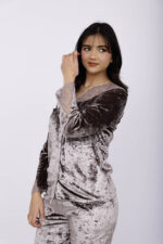 Pyjama Chemise Velours & Dentelle Gris – Image 4