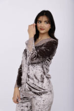 Pyjama Chemise Velours & Dentelle Gris – Image 4