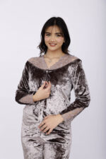 Pyjama Chemise Velours & Dentelle Gris