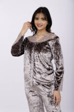 Pyjama Chemise Velours & Dentelle Gris – Image 8