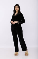 Pyjama Chemise Velours & Dentelle Noir – Image 2