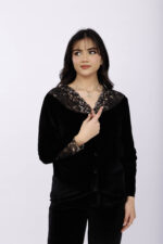 Pyjama Chemise Velours & Dentelle Noir – Image 4