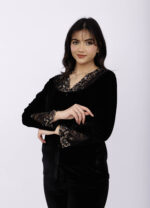 Pyjama Chemise Velours & Dentelle Noir – Image 3