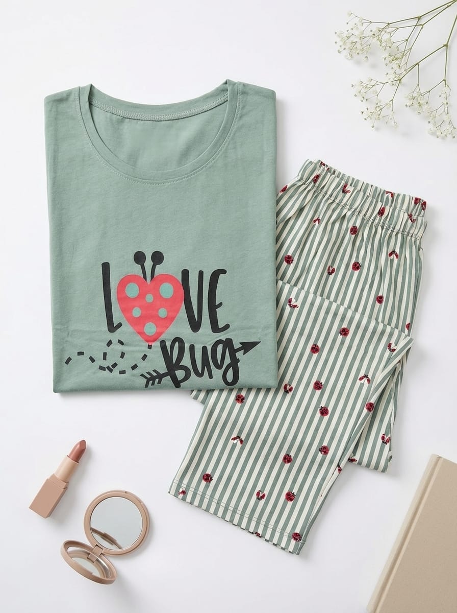 IMG-20260316-WA0055 Pyjama Coton Manches Longues Vert Doux Imprimé Coccinelles – Image 1