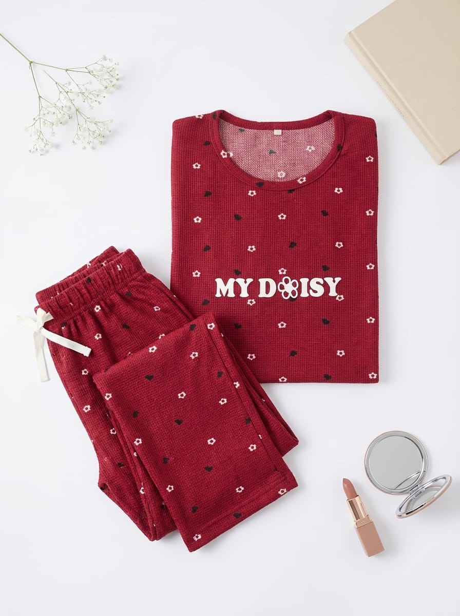 IMG-20260316-WA0068 Pyjama Coton Manches Longues Rouge My Daisy Imprimé Avocad – Image 1