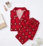Pyjama Chemise Manches Longues Coton Rouge Carreaux